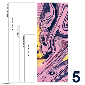 Affinity, abstract painting pink, yellow, black modern design for furniture vinyl wrap paint pouring floetrol mix art