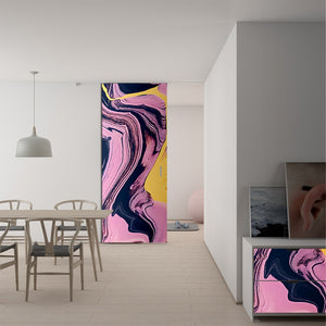 Affinity, abstract painting pink, yellow, black modern design for furniture vinyl wrap tall doors 