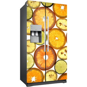 Citrus orange lime fruit abstraction American double fridge vinyl wrap sticker  