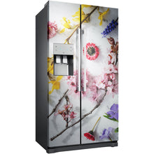 Load image into Gallery viewer, Spring Flowers yellow pink  abstraction American double fridge vinyl wrap sticker  
