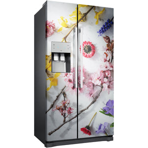 Spring Flowers yellow pink  abstraction American double fridge vinyl wrap sticker  