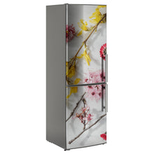 Load image into Gallery viewer, Spring Flowers yellow pink single tall fridge vinyl wrap sticker  
