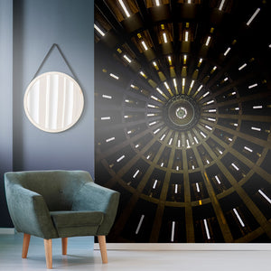 golden spiral tunnel wallpaper lights dark abstract design home decor ideas inspirations